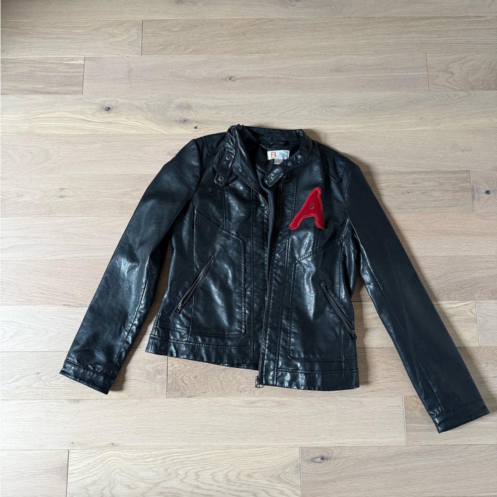 Vintage Black Leather Jacket with Red Accent